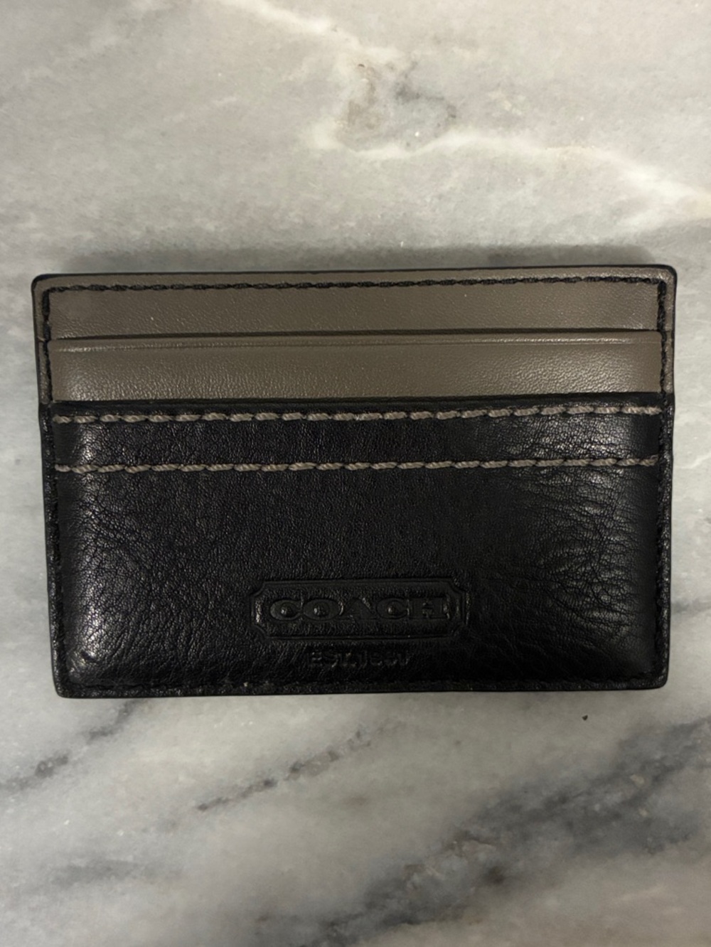Coach Two-Tone Leather Card Case - Black & Taupe